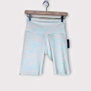 NEW Onzie Womens Zebra Biker Shorts Pastel Small Blue Pink Workout Gym